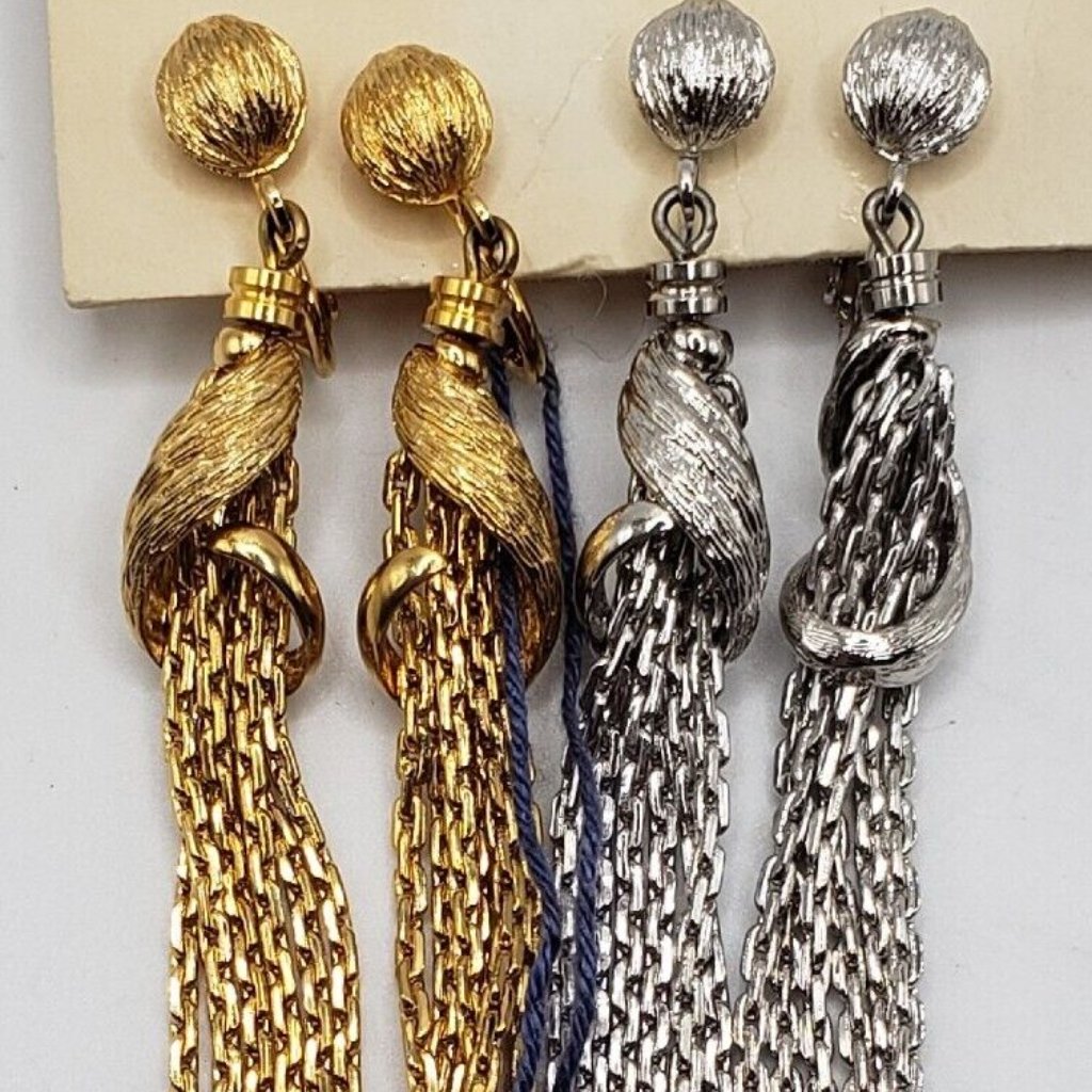New Vintage Hattie Carnegie Gold & Silver Dangle Clip On Earrings Lot Of 2